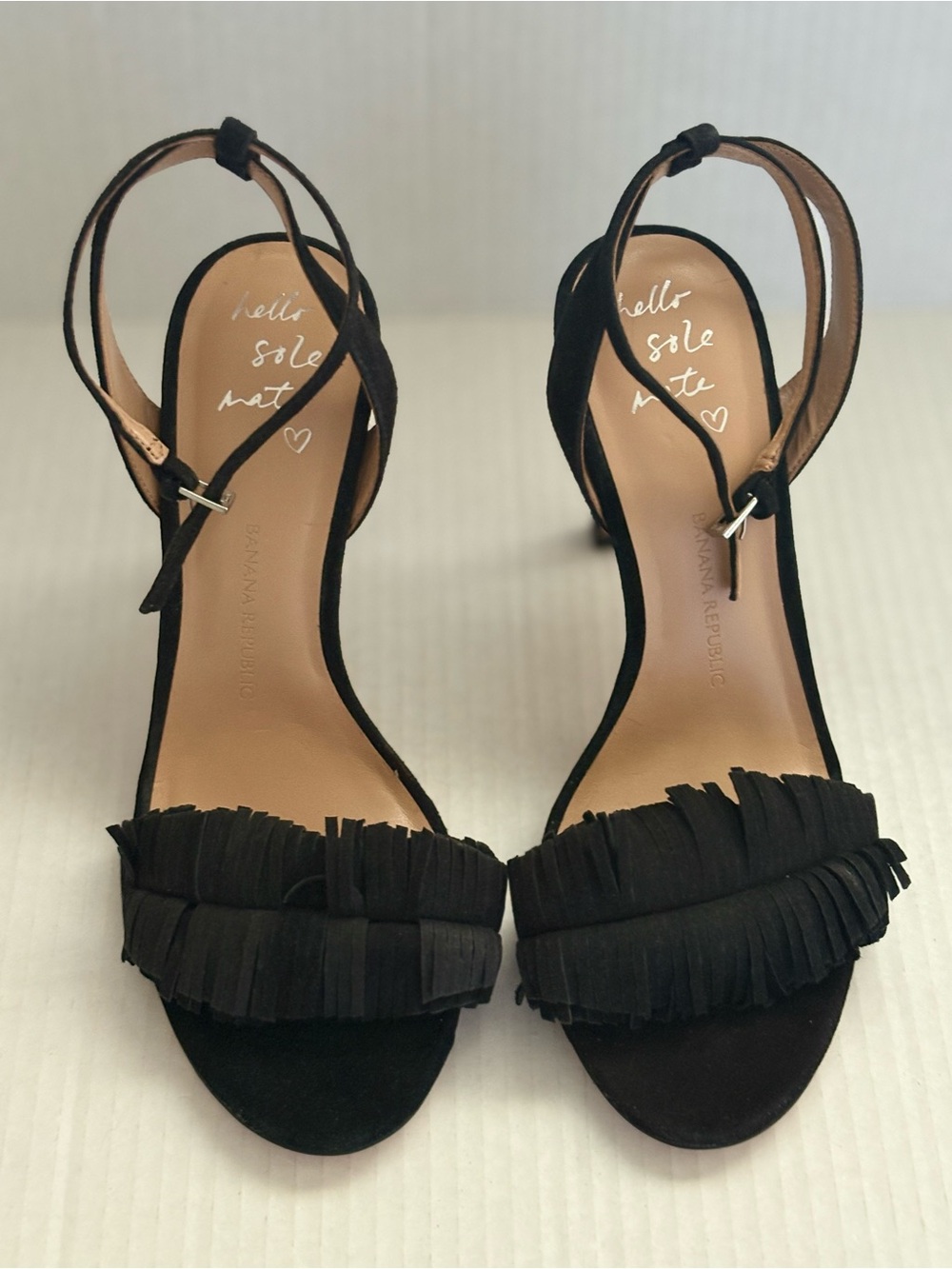 Banana Republic Honey Black Suede Fringe Sandals Open Toe Size 8.5